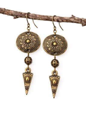 Ottoman Medallion Earrings | Tribal Boho Bronze Dangle | Statement